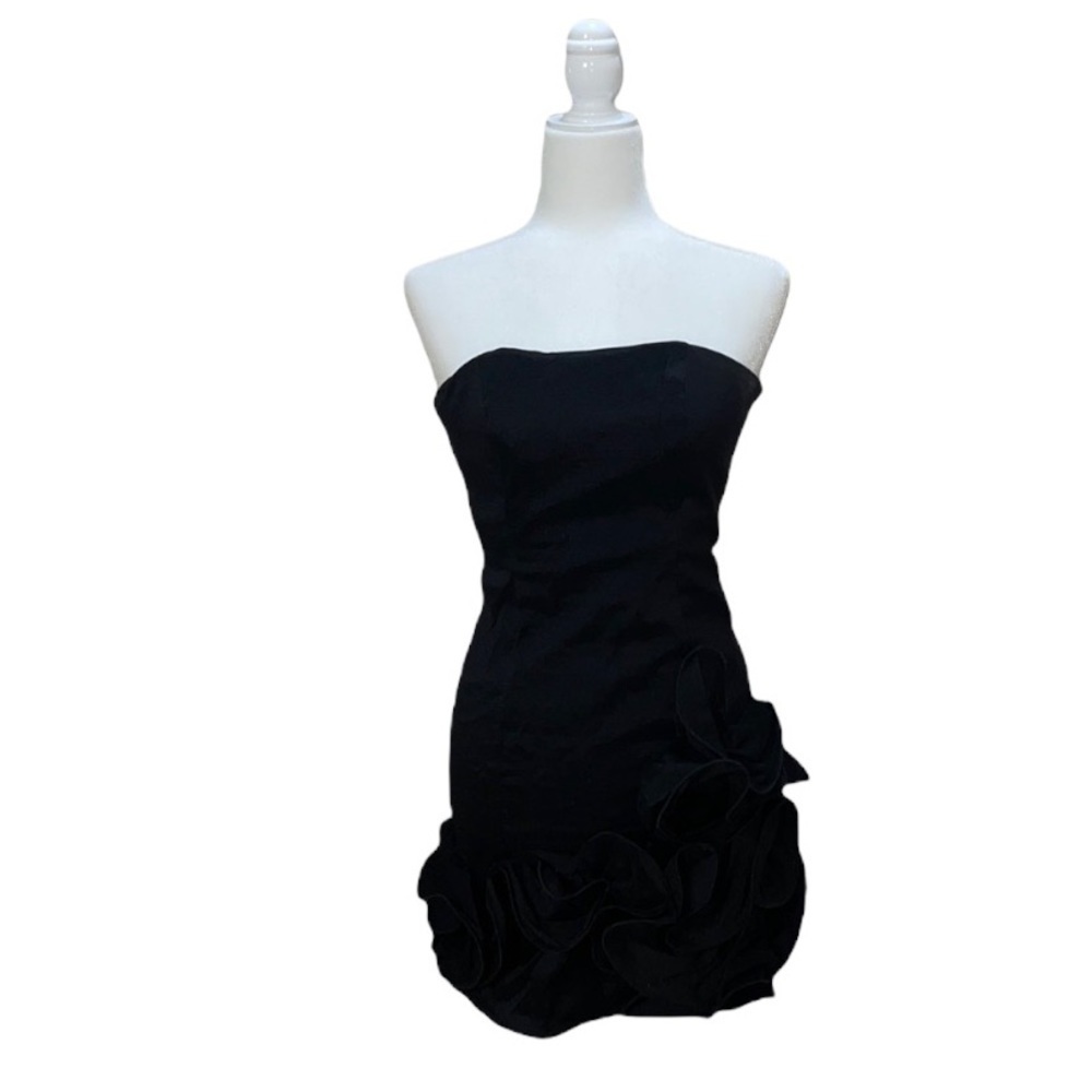 Xscape Y2K Black Ruffle Dress Strapless Mini Homecoming Prom Emo Goth Size 6